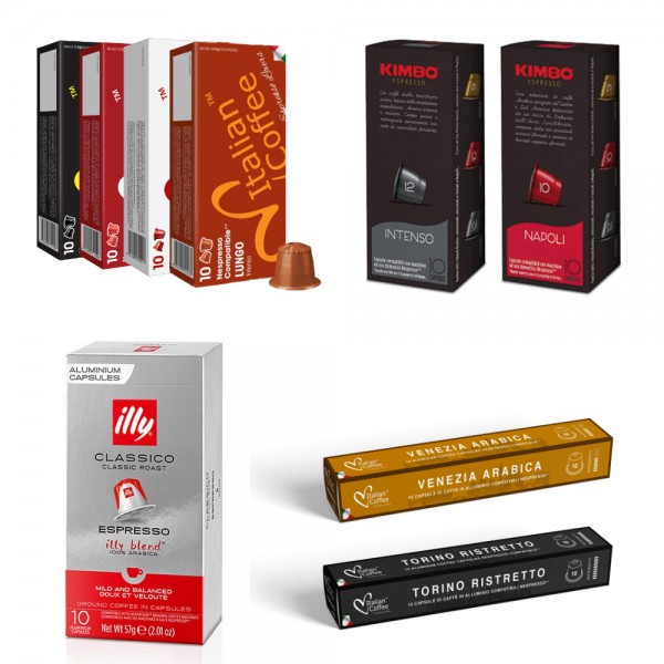 SAMPLER 100 pods - Italian Coffee®, Illy®, Kimbo® capsules compatible with Nespresso Original*