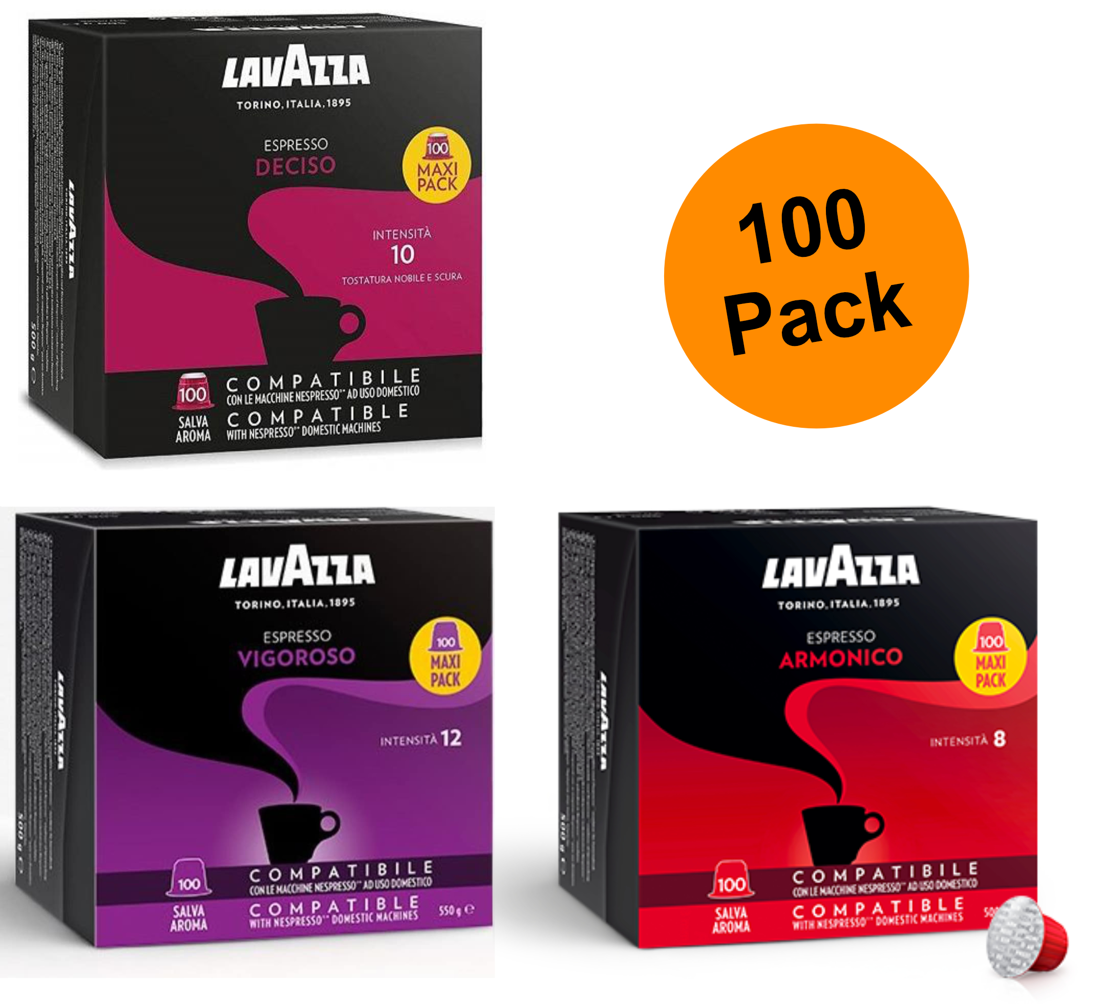 100 LAVAZZA Espresso pods compatible w/ Nespresso, Coffee capsules FREE ...